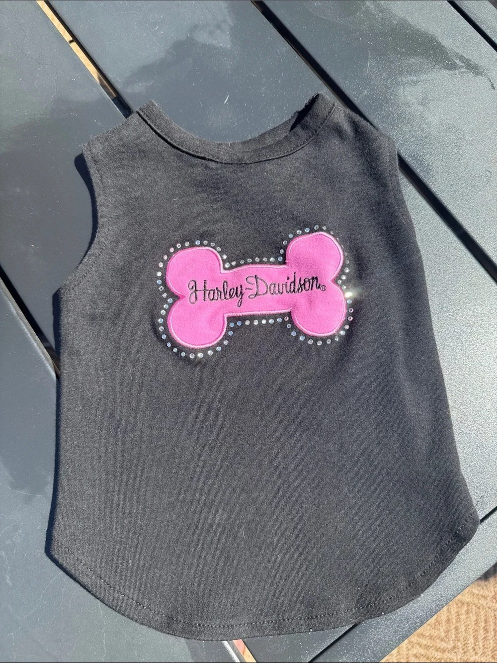 Harley-Davidson Black Tank with Pink Bone Logo and Stud Accents